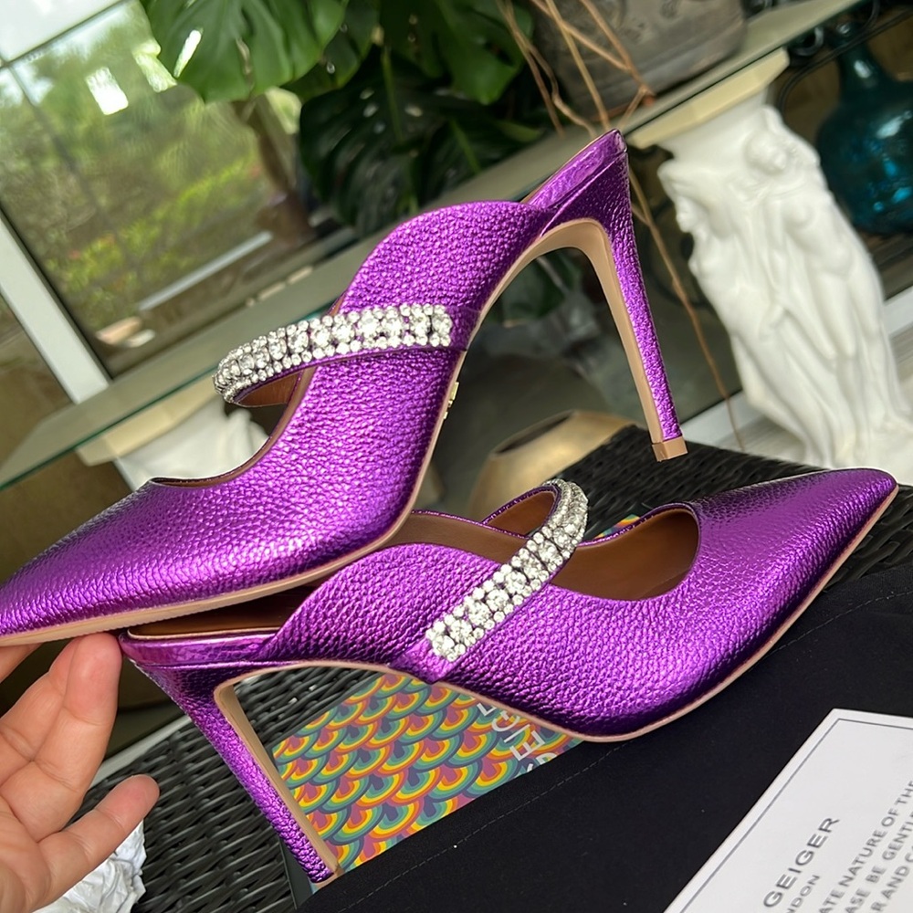 KURT GEIGER Duke Pointed Toe Pump metallic leather purple size 8,5 - Picture 8 of 17
